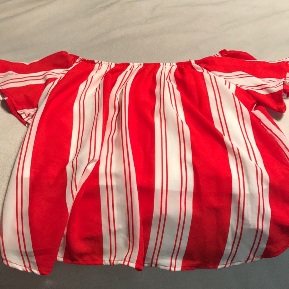 Off the Shoulder Red & White Striped Crop Top
